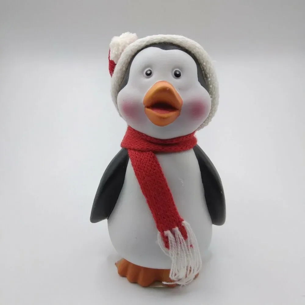Vintage Christmas Penguin Figurine Red Scarf Hat Decor Collectible 1999 New NOS